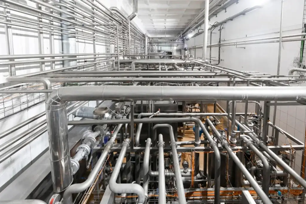 Expansive room with visible pipes, representing challenges in detecting buried water lines.